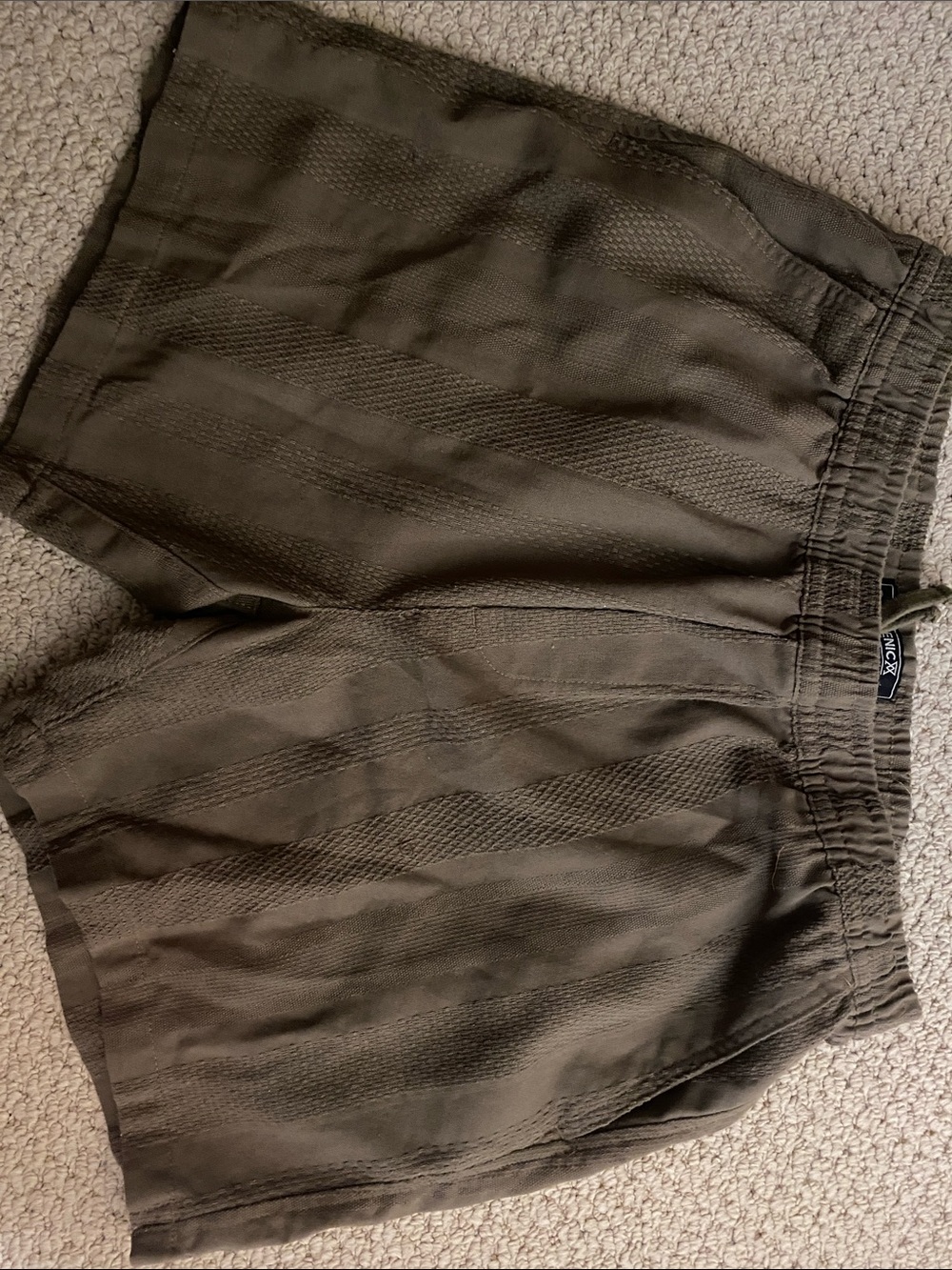 Vintage-Style Olive Green Athletic Shorts with Elastic Waist